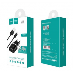 Мережевий зарядний пристрій HOCO C12 Smart dual USB (Micro cable)charger set Black new