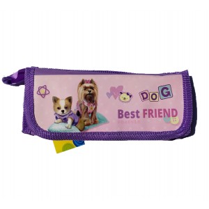 Пенал 1й + гумки, фіолетовий колір з різними   малюнками, KIDIS, серія BEST FRIEND (собачки)