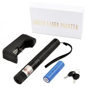 Лазерна указка зелений промінь Laser 303 з насадкою та ключем акумуляторна чорний
