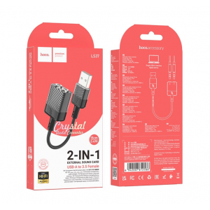 Аудiокабель HOCO LS37 Spirit 2-in-1 transparent external sound card for earphones USB to 3.5mm Black new