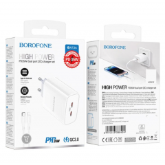 Мережевий зарядний пристрій BOROFONE BA73A Young PD35W dual port(2C) charger set(C to iP) White new