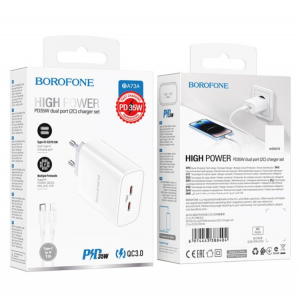 Мережевий зарядний пристрій BOROFONE BA73A Young PD35W dual port(2C) charger set(C to iP) White new