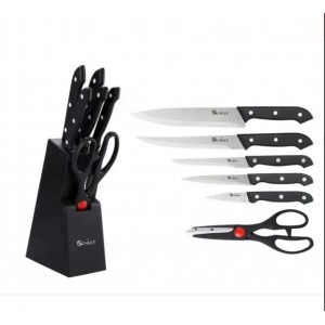 Набір ножів Unique UN-1836 з ножицями + підставка, чорний new