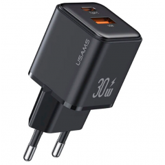 Мережевий зарядний пристрій Usams US-CC189 PD30W+QC3.0 A+C Dual-port Fast Charger (EU)--X-ron Series Black new