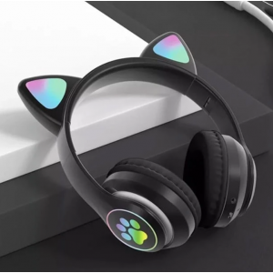 Бездротові дитячі Bluetooth навушники з вушками та підсвічуванням Cat-23M Чорний new