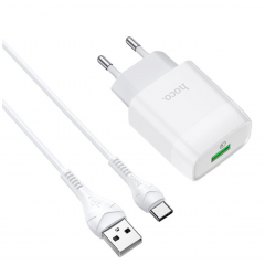 Мережевий зарядний пристрій HOCO C72Q Glorious single port QC3.0 charger set(Type-C) 18W White new