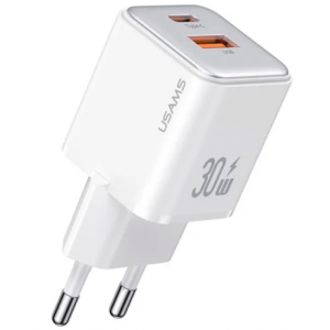 Мережевий зарядний пристрій Usams US-CC189 PD30W+QC3.0 A+C Dual-port Fast Charger (EU)--X-ron Series White new