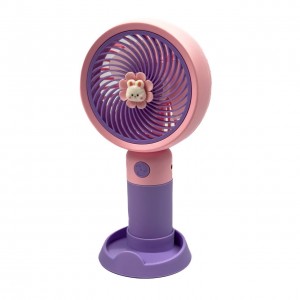 Вентилятор портативний Mini-Fan YM88154 діаметр 8.5 з підставкою рожевий з фіолетовим