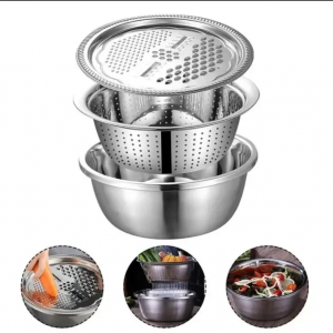 Багатофункціональний кухонний набір з нержавіючої сталі 3 в 1 Metal Basket Cutter Миска друшляк new