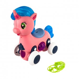Іграшка-каталка Єдиноріг зі шнурочком світлові та звукові ефекти 22 см рожевий