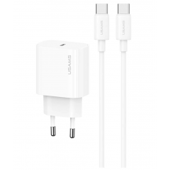 Мережевий зарядний пристрій USAMS-OYXLTZ01 Fast Charger Kit - Yi Series(CC226 PD20W Fast Charger (EU)+SJ711 60W Type-C To Type-C Cable) white new