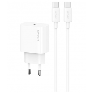 Мережевий зарядний пристрій USAMS-OYXLTZ01 Fast Charger Kit - Yi Series(CC226 PD20W Fast Charger (EU)+SJ711 60W Type-C To Type-C Cable) white new