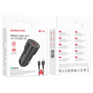 Автомобільний зарядний пристрій BOROFONE BZ19A Wisdom single port QC3.0 car charger set(Micro) 18W Black new