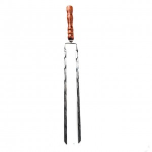 Шампур подвійний для мангалу 60 см дерев'яна ручка товщина 3 мм темно-коричневий