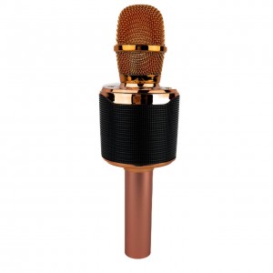 Мікрофон динамічний бездротовий HANDHELD KTV K-318 для караоке LED MP3 Bluetooth золотистий