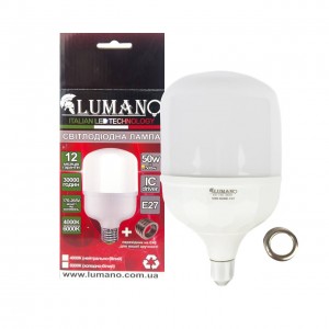 Лампа світлодіодна LED Lumano T140 E27 50W 6000K 4500Lm LT50E27 з перехідником Е40 холодний білий