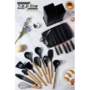 Набір кухонних аксесуарів + набір ножів Zepline ZP-107 19 предметів Чорний new