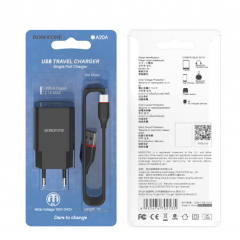 Мережевий зарядний пристрій BOROFONE BA20A Sharp single port charger set(Micro) Black new