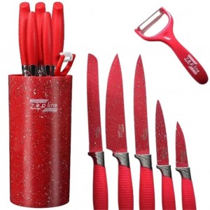 Набір ножів з підставкою Zepline ZP-046 нержавіюча сталь 6 штук червоний