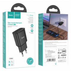 Мережевий зарядний пристрій HOCO C88A Star round dual port charger Black new